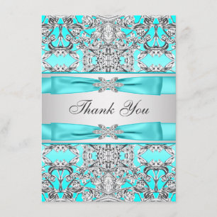 Cartão De Agradecimento Azul Teal Elegante Prata Obrigado