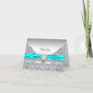 Cartão de Agradecimento Azul Teal Prata Elegante