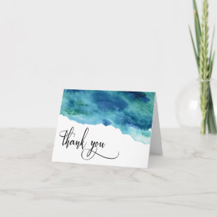 Cartão De Agradecimento Azul Verde Água Aquarela Casamento Obrigado 1