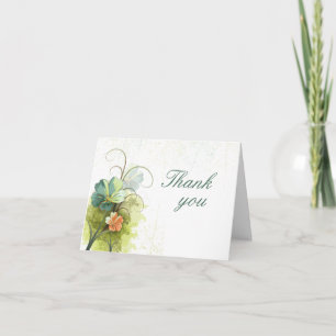 Cartão De Agradecimento Azul verde turquesa + floral de pêssego casamento