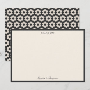 Cartão De Agradecimento Azulejo Hexágono Geométrico Marfim Preto Casamento