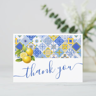 Cartão De Agradecimento Azulejos Azuis Italianos Chuva de Noiva de Limão d