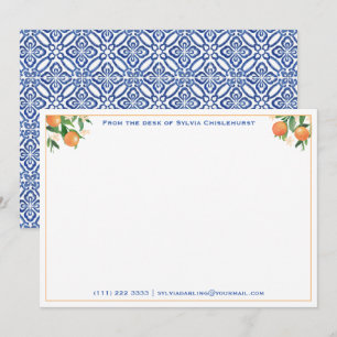 Cartão De Agradecimento Azulejos Azuis Italianos De Citros Chá de panela 