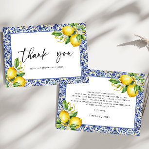 Cartão De Agradecimento Azulejos Azuis Mediterrâneos Chuveiro de Noiva de 