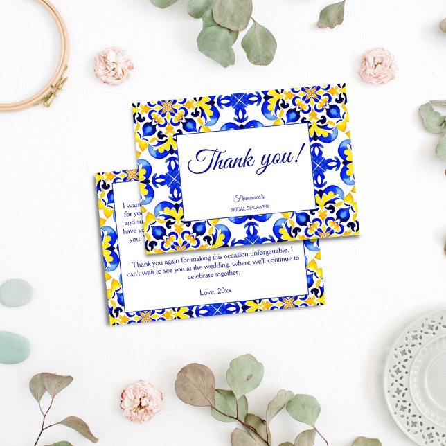 Cartão De Agradecimento Azulejos azulejo Talavera chá de panela mexicana (Talavera azulejo blue tiles Mexican bridal shower Thank You Card)