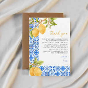 Cartão De Agradecimento Azulejos Mediterrâneos Itália Limão Chá de Noiva