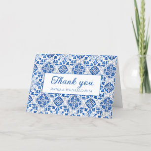 Cartão De Agradecimento Azulejos Portugueses Casamento Floral Azul Obrigad