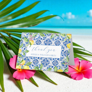 Cartão De Agradecimento Azulejos Portugueses Lemons Casamento Floral Obrig