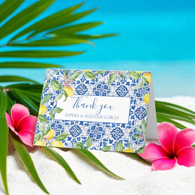 Cartão De Agradecimento Azulejos Portugueses Lemons Casamento Floral Obrig (Criador carregado)