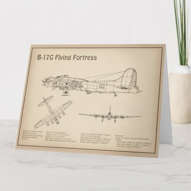 Cartão De Agradecimento B-17 Fortaleza Voadora - Planos de Impressão do Av (Frente)