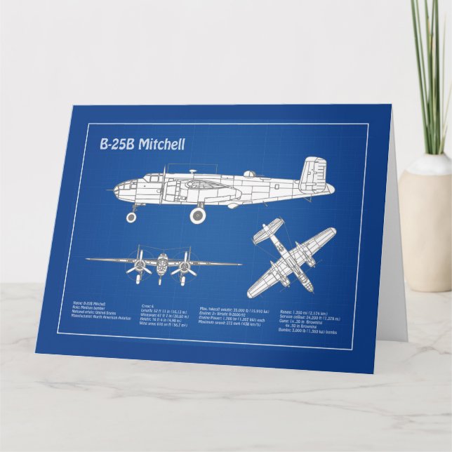 Cartão De Agradecimento B-25B Mitchell Doolittle - Airplane Blueprint ABD (Frente)