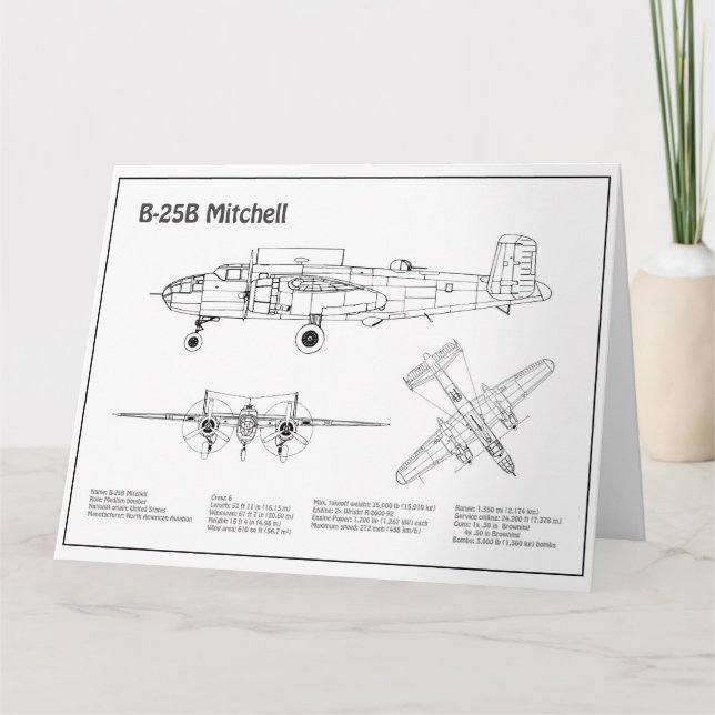 Cartão De Agradecimento B-25B Mitchell Doolittle - Airplane Blueprint BD (Frente)