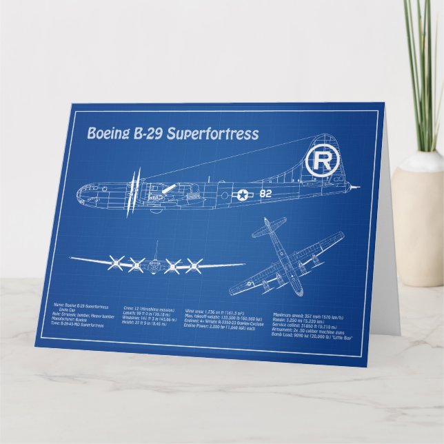Cartão De Agradecimento B-29 Superfortaleza - Planos de Impressão Blueprin (Frente)