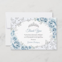 Cartão De Agradecimento Baby Azul Floral de Prata Quinceanera