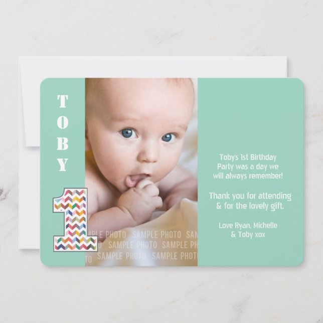 Cartão De Agradecimento Baby Boy 1st Birthday One Thank You Photo Card (Frente)
