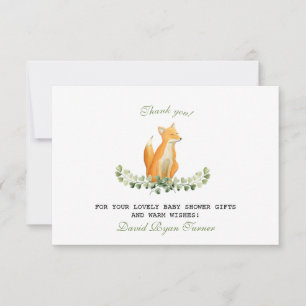 Cartão De Agradecimento Baby Boy Fox Woodland Chá de fraldas Obrigado