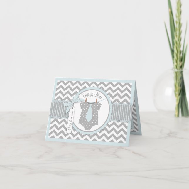 Cartão De Agradecimento Baby Boy Tie Chevron Print Thank You Card (Frente)