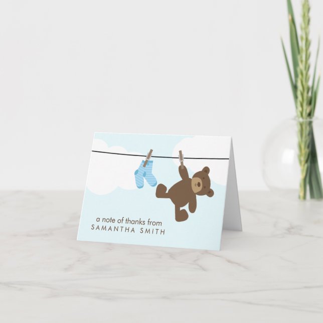 Cartão De Agradecimento Baby Clothesline Thank You Notes {blue} (Frente)
