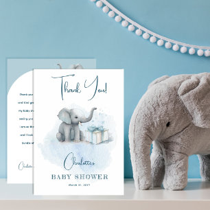 Cartão De Agradecimento Baby Elephant Hello Baby Boy Blue Chá de fraldas