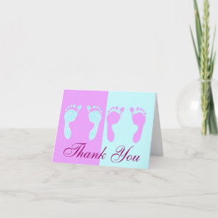 Cartão De Agradecimento Baby Footprints (Boy/Girl Twins)