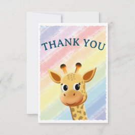 Cartão De Agradecimento Baby Giraffe Pastel Rainbow Watercolor Chá de fral