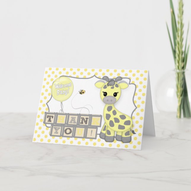Cartão De Agradecimento Baby Giraffe Yellow Gray 5x7 Thank You Card 363 (Frente)