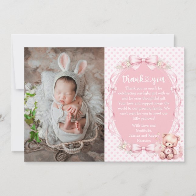 Cartão De Agradecimento Baby Girl Baby Shower Thank You Card with Photo (Frente)