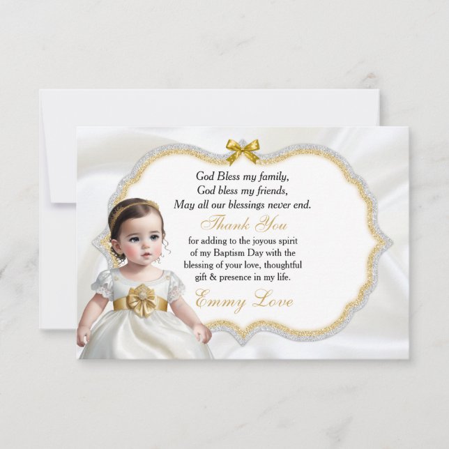 Cartão De Agradecimento Baby Girl Baptism Comunhão Obrigado (Frente)