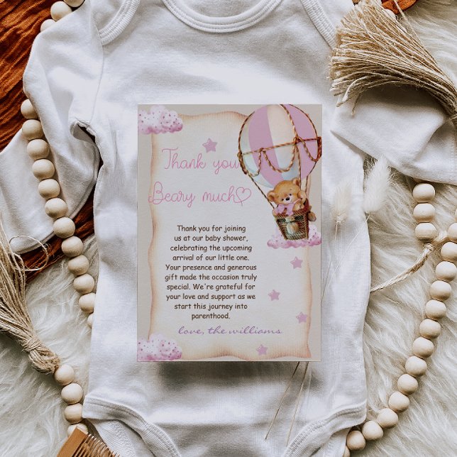 Cartão De Agradecimento Baby Girl Teddy Bear Rosa (Criador carregado)