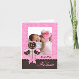 Cartão De Agradecimento Baby Girl Thank You Card Cake Pops Pink Cute