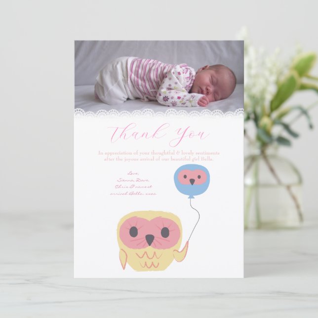 Cartão De Agradecimento Baby Girl Thank You Note Photo Card Template (Em pé/Frente)