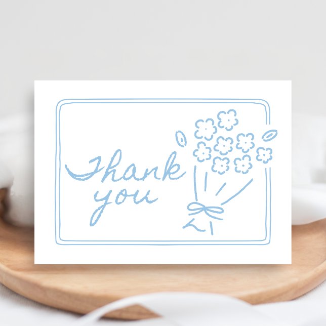 Cartão De Agradecimento Baby In Bloom Baby Shower (Blue Hand Drawn Baby in Bloom Baby Shower Thank you Card)