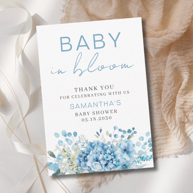 Cartão De Agradecimento Baby In Bloom Blue Floral Boy Baby Shower  (Criador carregado)