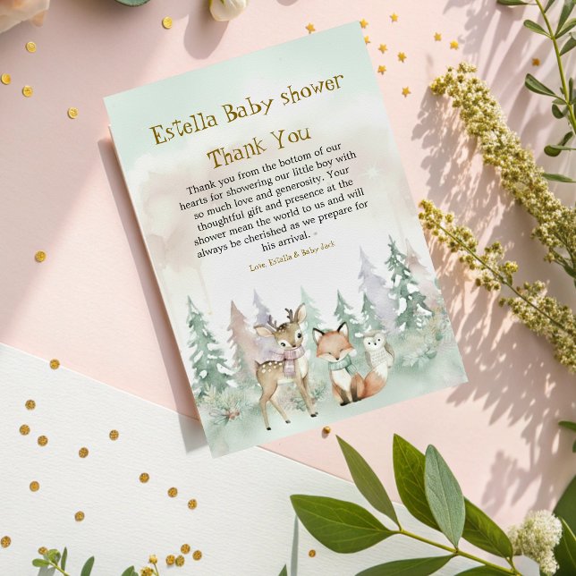 Cartão De Agradecimento Baby It's Cold Outside Winter Woodland Baby Shower (Criador carregado)