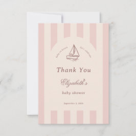 Cartão De Agradecimento Baby On Board Elegant Pink Sailboat Baby Shower