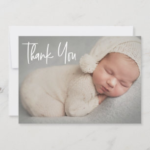 Cartão De Agradecimento Baby Photo Modern Handlettering script Birth