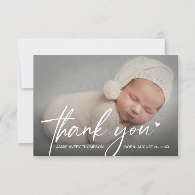 Cartão De Agradecimento Baby Photos small Thank you Heart Modern Birth (Frente)