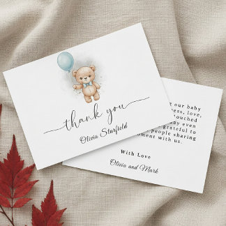 Cartão De Agradecimento Baby Shower for Boy Blue Balloon Teddy Bear 