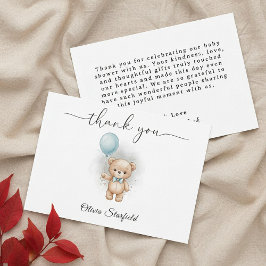Cartão De Agradecimento Baby Shower for Boy Blue Balloon Teddy Bear  