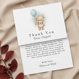 Cartão De Agradecimento Baby Shower for Boy Blue Balloon Teddy Bear