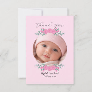 Cartão De Agradecimento Baby Shower Pink Photo Name Thank you Card Roses