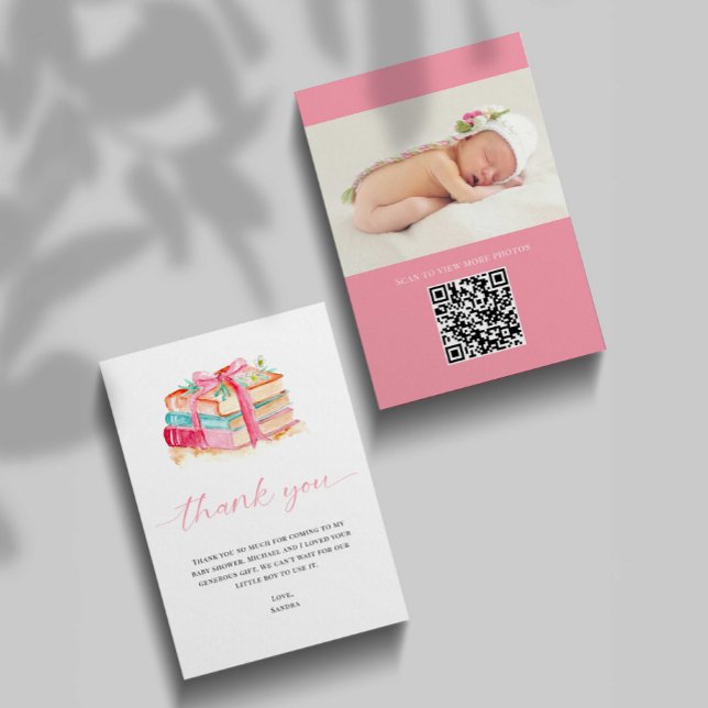 Cartão De Agradecimento Baby Shower Thank You New Chapter Begins Photo QR (Criador carregado)