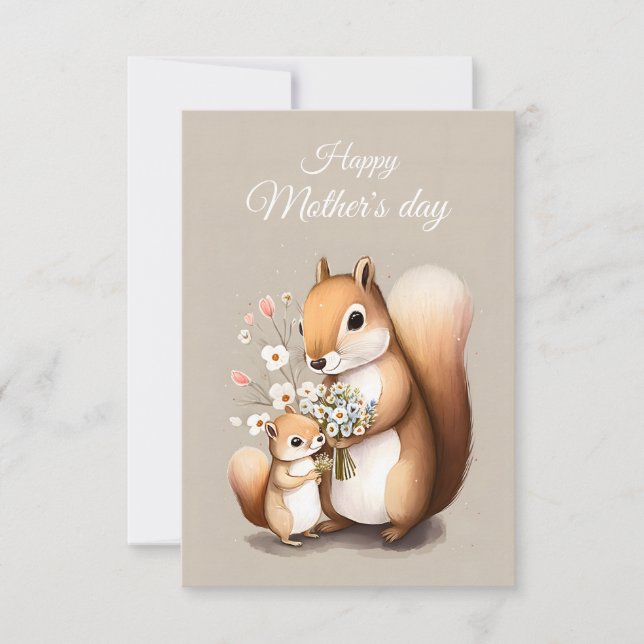 Cartão De Agradecimento Baby Squirrel Celebra Dia de as mães com Amor (Frente)