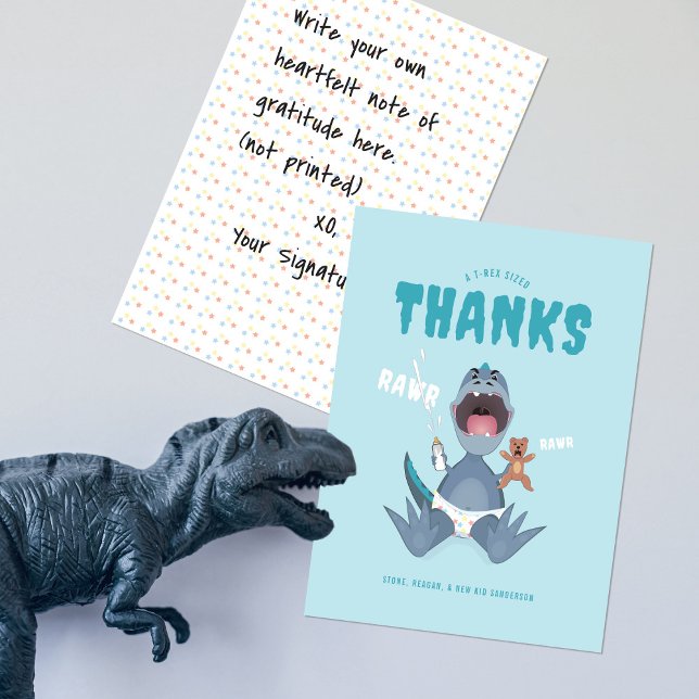 Cartão De Agradecimento Babysaurus T-rex Azul (Criador carregado)