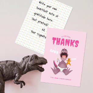 Cartão De Agradecimento Babysaurus T-rex Rosa