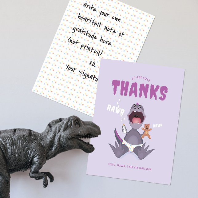 Cartão De Agradecimento Babysaurus T-rex Roxo (Criador carregado)