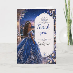 Cartão De Agradecimento Baile de Princesa Sweet 16 Azul Meia-Noite
