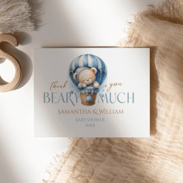 Cartão De Agradecimento Balão de ar quente azul do Urso criança (Criador carregado)