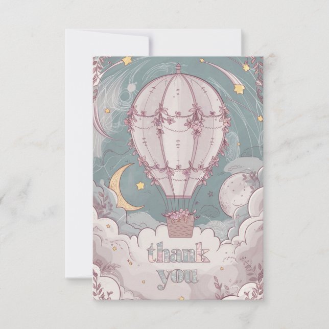 Cartão De Agradecimento Balão de Ar Quente Celestial Simples (Frente)