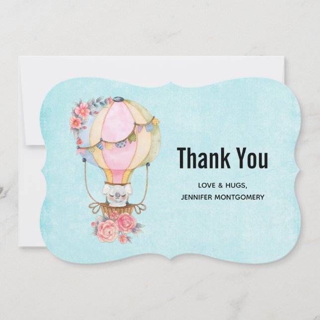 Cartão De Agradecimento Balão de Ar Quente Cinto com Aquarela de Urso (Frente)